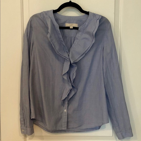 LOFT Ruffle Front Button Down - Picture 2 of 5